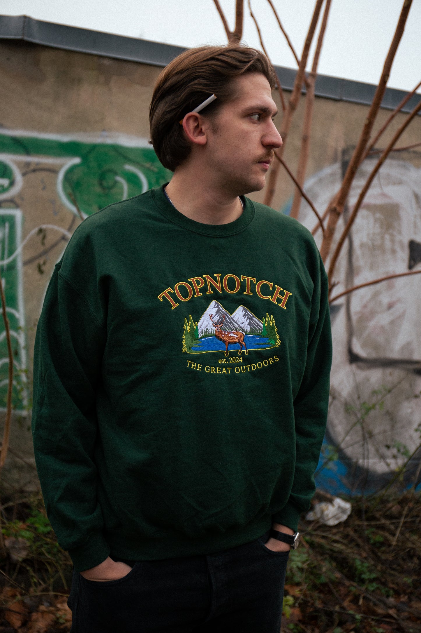 Vintage Sweater Deer Forest Green