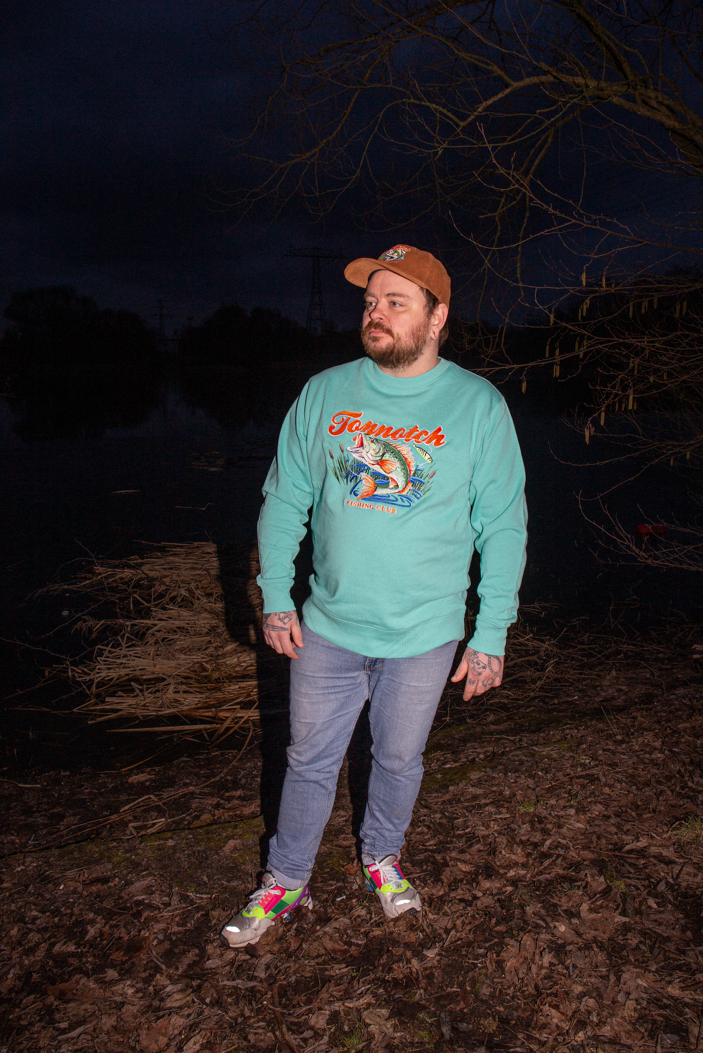 Topnotch Embroidery Fishing Club Sweater Pool Blue