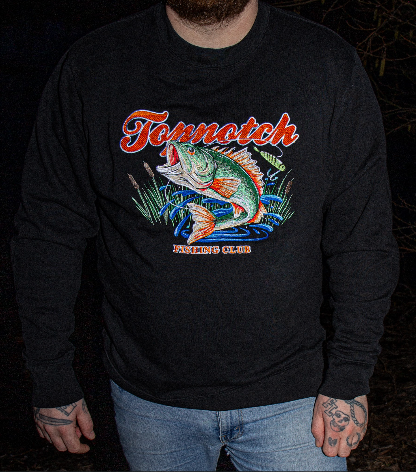 Topnotch Embroidery Fishing Club Sweater Black